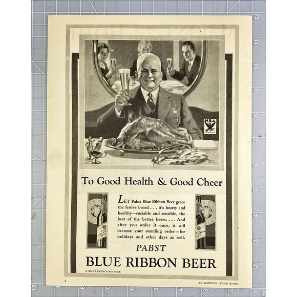 Pabst Blue Ribbon Beer & National Rife Assoc. "Happy Holiday" Vtg Print Ad 1933 - Picture 2 of 3